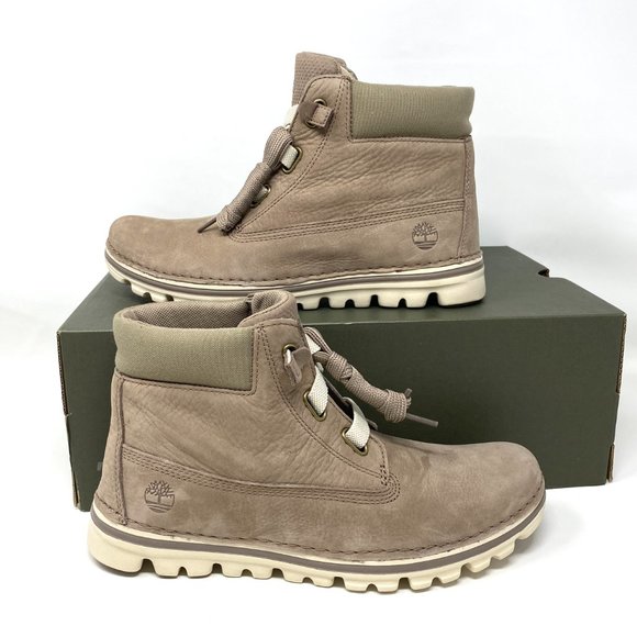 Timbeland Logo WOMEN Size TB 0A2J9W 929 BROOKTON 6 IN BOOT Taupe Nubuck Leather - Picture 2 of 8